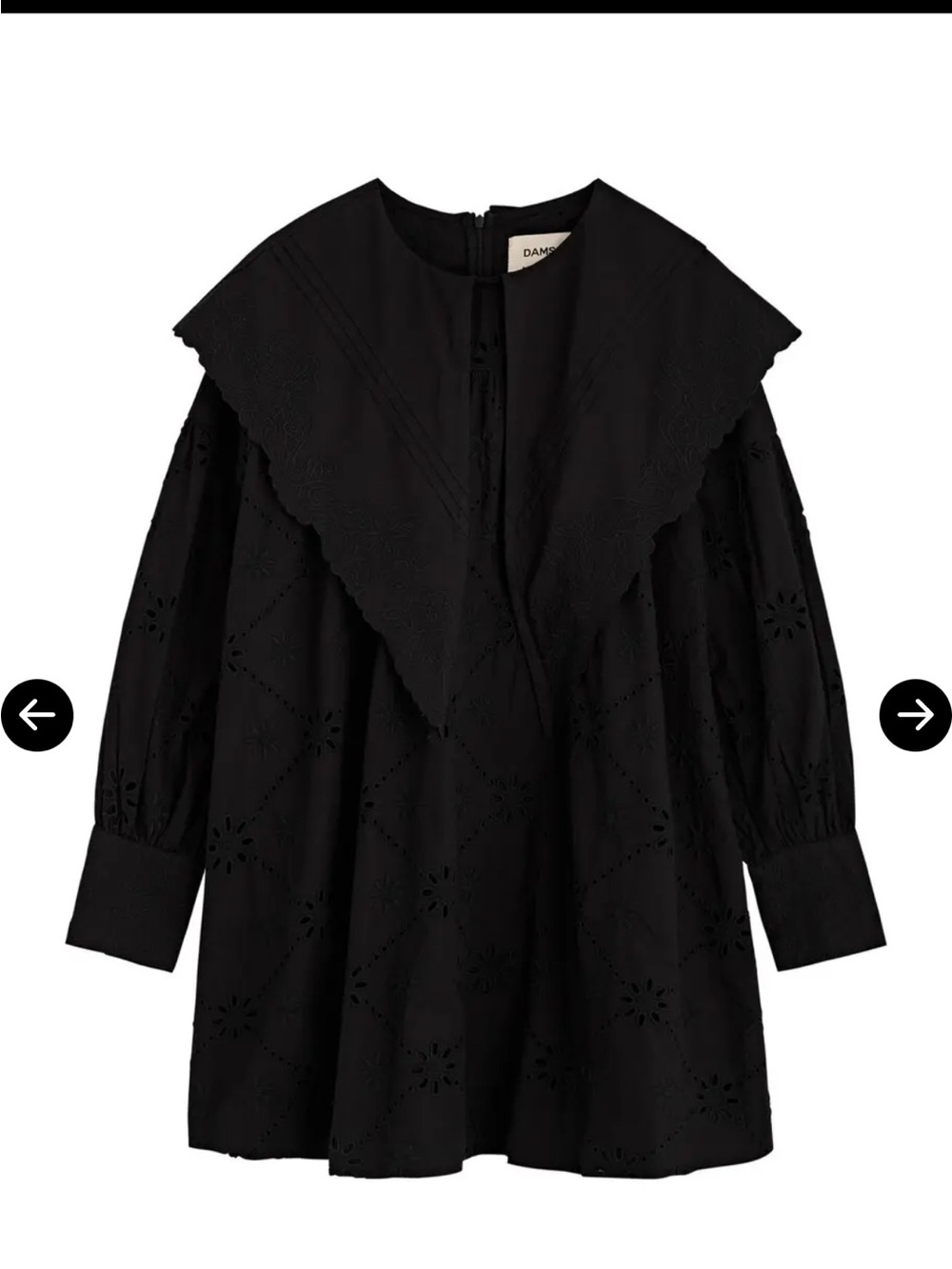 DAMSON MADDER Black Eyelet Cotton Dress with Statement Collar